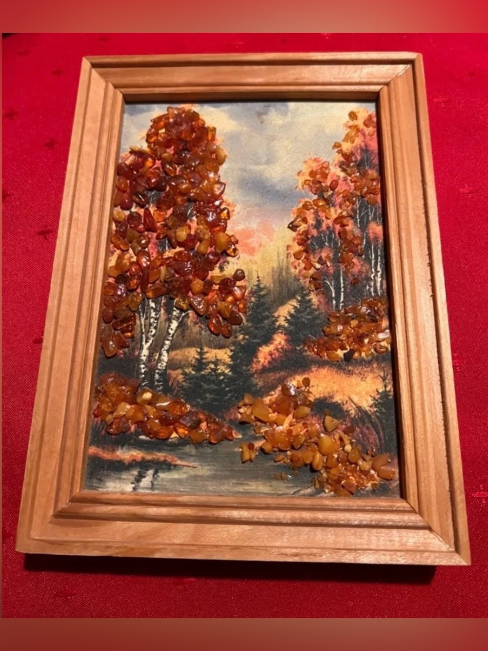 Vintage Baltic Amber Real Stone Painting Framed Picture